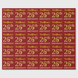Papier Cadeau Rouge, Imitation Gold Look "26e anniversaire"