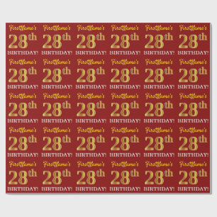 Papier Cadeau Rouge, Imitation Gold Look "28e anniversaire"