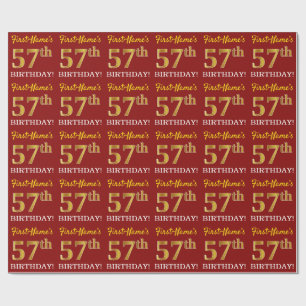 Papier Cadeau Rouge, Imitation Gold Look "57th BIRTHDAY"