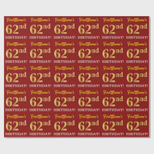Papier Cadeau Rouge, Imitation Gold Look "62e anniversaire"
