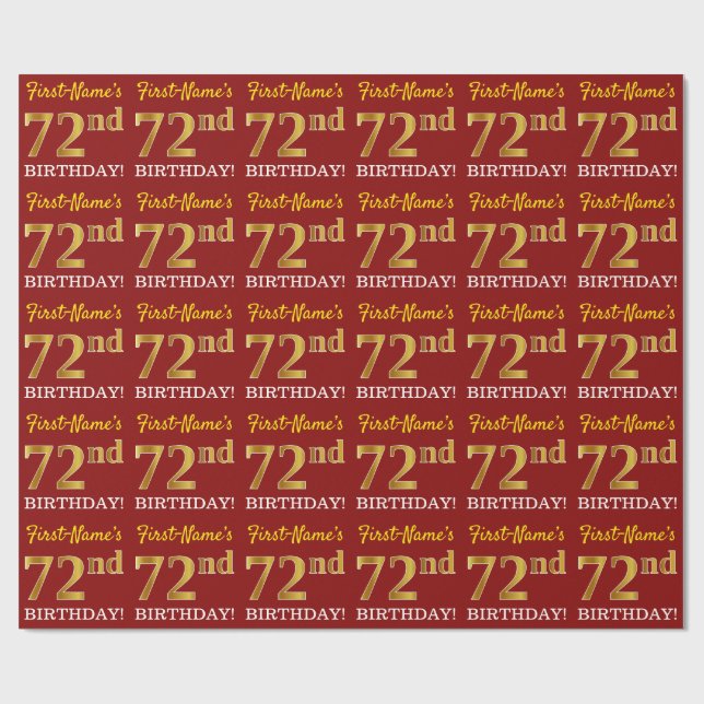 Papier Cadeau Rouge, Imitation Gold Look "72e anniversaire" (Plat)