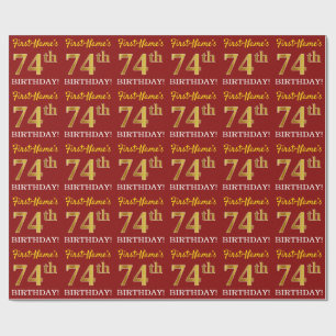 Papier Cadeau Rouge, Imitation Gold Look "74th BIRTHDAY"