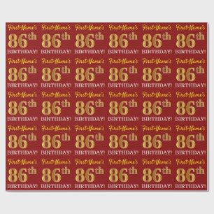 Papier Cadeau Rouge, Imitation Gold Look "86e anniversaire"