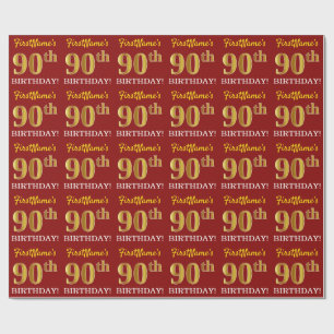 Papier Cadeau Rouge, Imitation Gold Look "90e anniversaire"