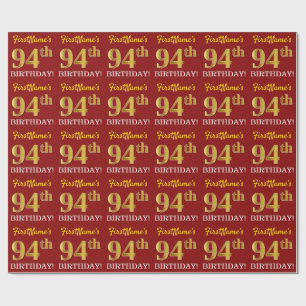 Papier Cadeau Rouge, Imitation Gold Look "94e anniversaire"