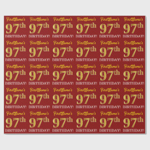 Papier Cadeau Rouge, Imitation Gold Look "97e anniversaire"
