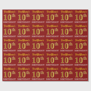 Papier Cadeau Rouge, Imitation or Look "10e anniversaire"