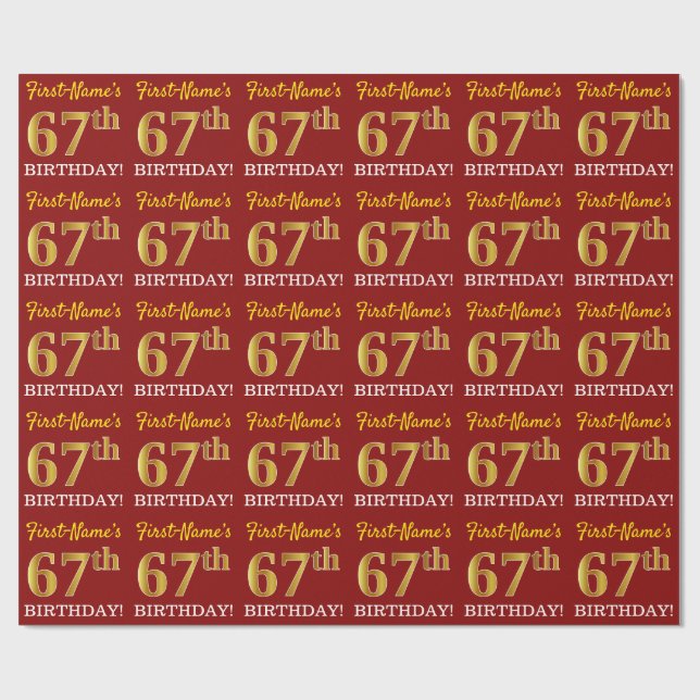 Papier Cadeau Rouge, Imitation or Look "67e anniversaire" (Plat)
