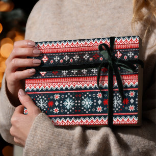 Papier Cadeau Rouge laide de Noël Sweat Fair Isle envelopper cad