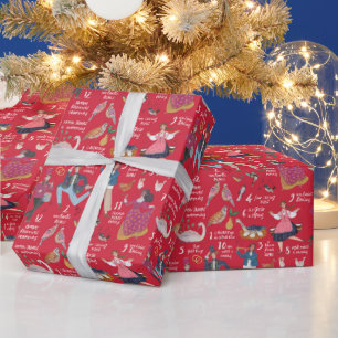 Papier Cadeau Rouge mignon 12 Jours de Noël Classique