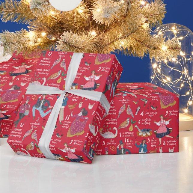 Papier Cadeau Rouge mignon 12 Jours de Noël Classique (Vacances)
