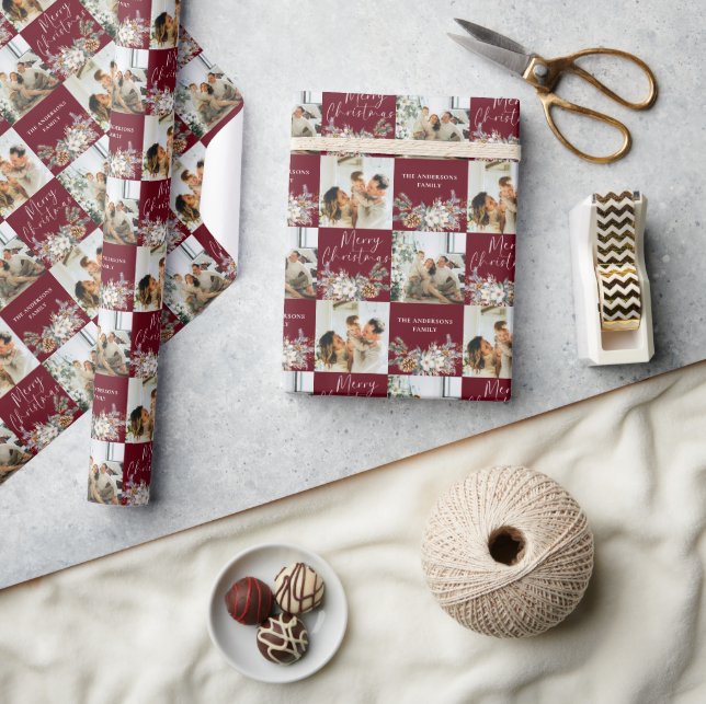Papier Cadeau Rouge moderne Elégant Photo de famille Joyeux Noël (Artisanat)