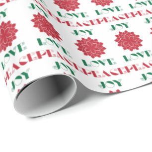 Papier Cadeau Rouge moderne, Vert et blanc Amour, Paix, Texte de