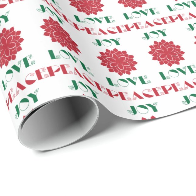 Papier Cadeau Rouge moderne, Vert et blanc Amour, Paix, Texte de (Coin rond)
