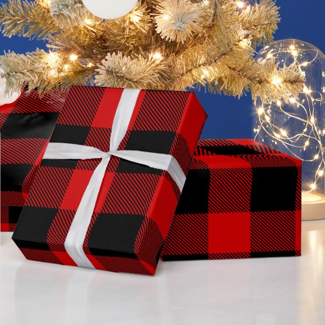 Papier Cadeau Rouge noir grand bison Plaid bûcheron Tartan (Vacances)