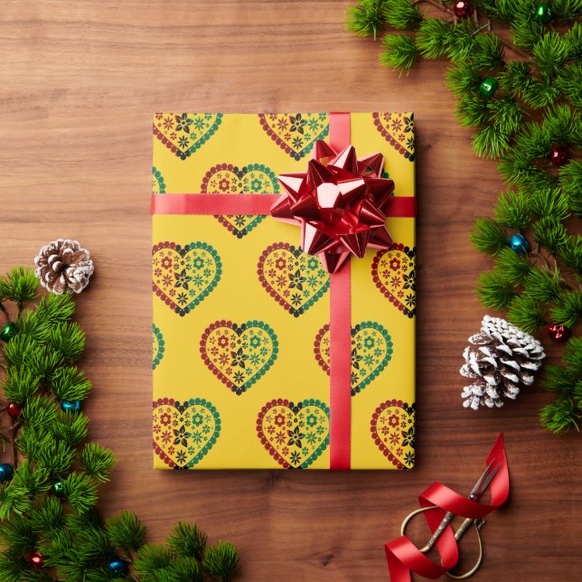 Papier Cadeau Rouge Noir Vert Floral Coeur Heureux Kwanzaa (Cadeau de vacances)