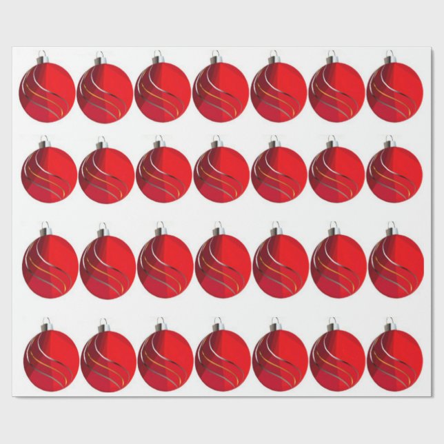 Papier Cadeau Rouge, or, Argent, ampoules de Noël Papier à envel (Plat)