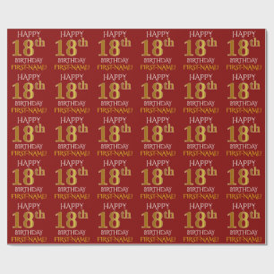 Papier Cadeau Rouge, or "JOYEUX 18ème ANNIVERSAIRE " de Faux