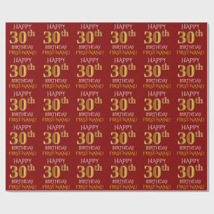 Papier Cadeau Rouge, or "JOYEUX 30ème ANNIVERSAIRE " de Faux