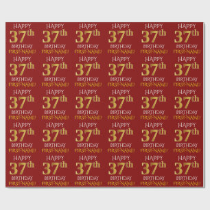 Papier Cadeau Rouge, or "JOYEUX trente-septième ANNIVERSAIRE "