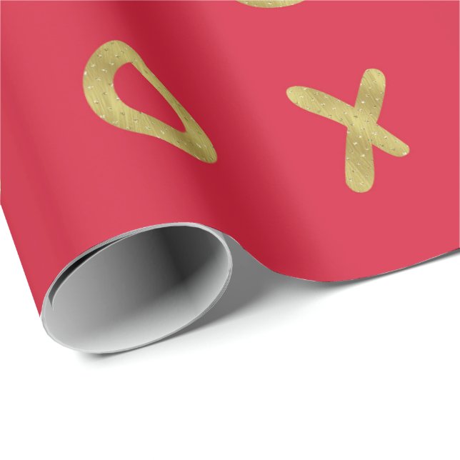 Papier Cadeau Rouge & Or X O XO XO's Tendance Mignon (Coin rond)