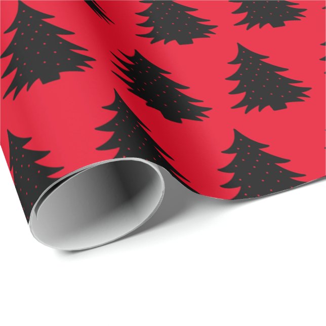 Papier Cadeau Rouge| Papier d'enveloppement noir de l'arbre de N (Coin rond)