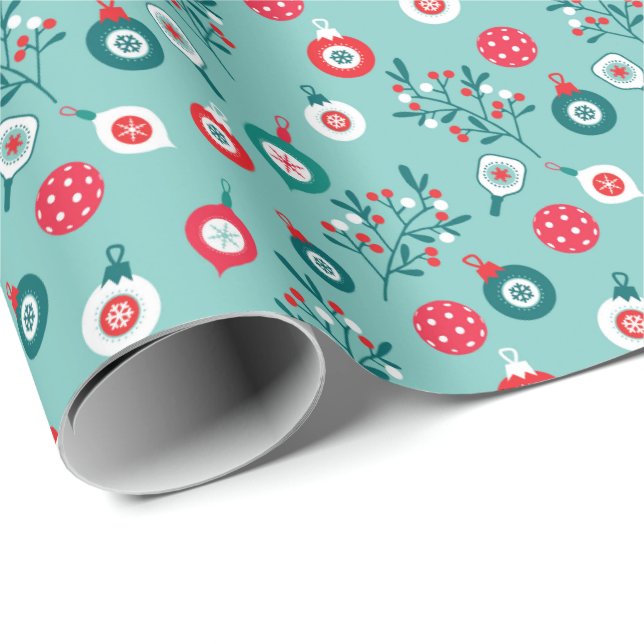 Papier Cadeau Rouge Pickleballs, minet 🎄 motif de Noël (Coin rond)