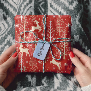 Papier Cadeau Rouge rennes de sapins stylés