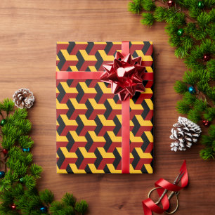 Papier Cadeau Rouge Rétro Noir Motif Géométrique en Bloc Barcelo