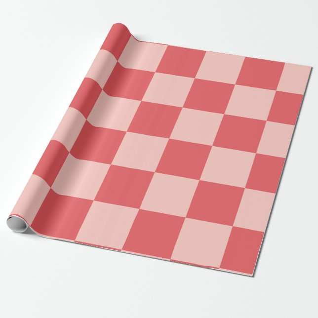 Papier Cadeau Rouge rose À damiers En vichy Motif (Déroulé)