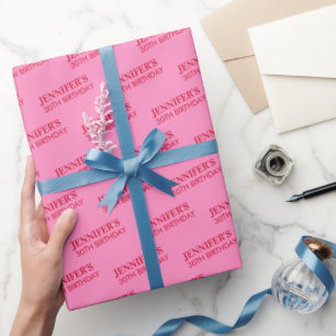 Papier Cadeau Rouge Rose Chaud Nom Âge Chic Anniversaire