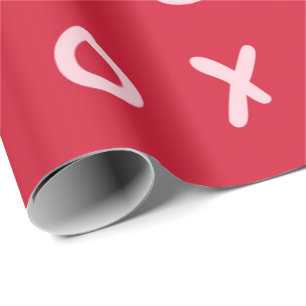Papier Cadeau Rouge & Rose Clair X O XO XO's Tendance Mignon