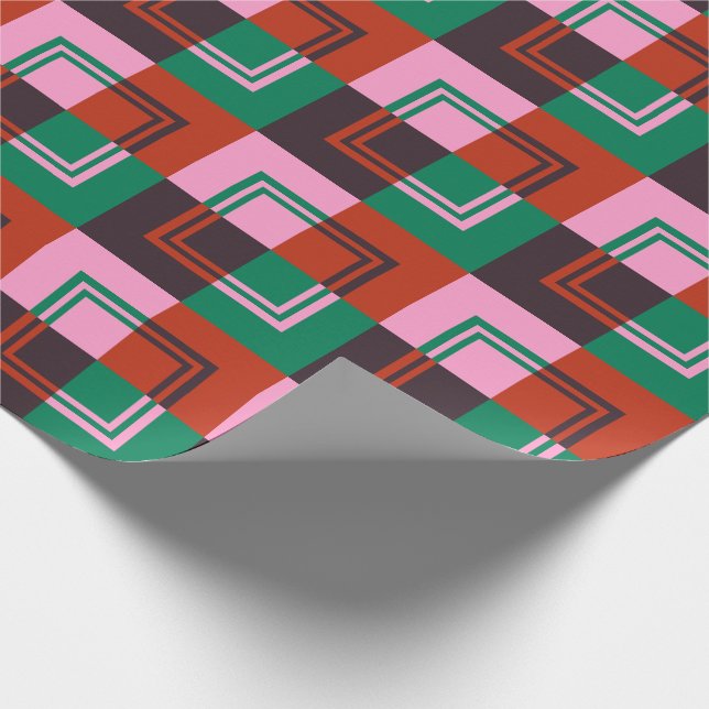 Papier Cadeau Rouge rose vert aubergine (Coin)