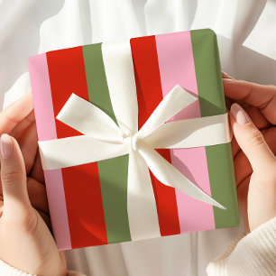 Papier Cadeau Rouge Rose Vert Rayures