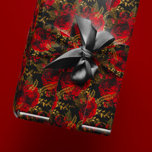 Papier Cadeau Rouge Roses Bund'huile Florale Parties scintillant