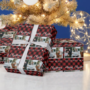Papier Cadeau Rouge rustique Buffle noir Plaid Photo Noël