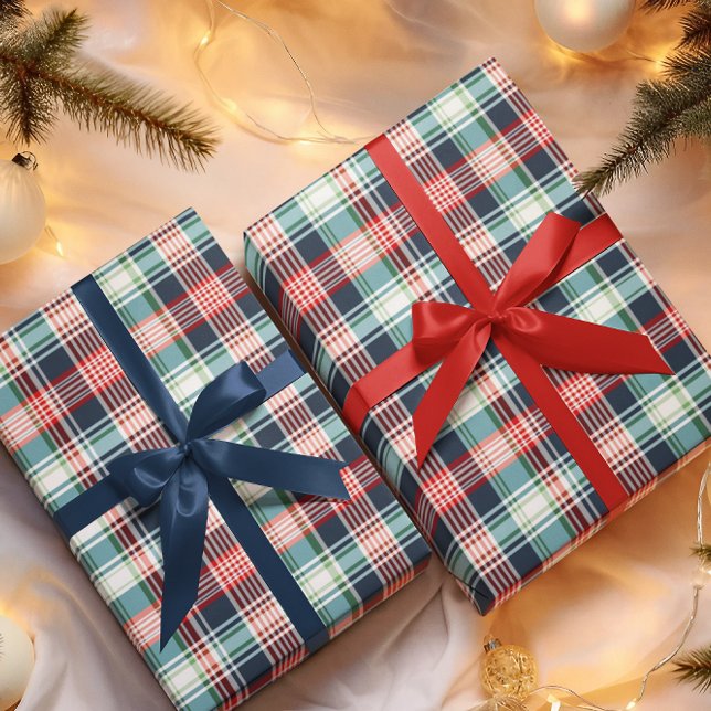 Papier Cadeau Rouge rustique classique vert & bleu plaid (Créateur téléchargé)