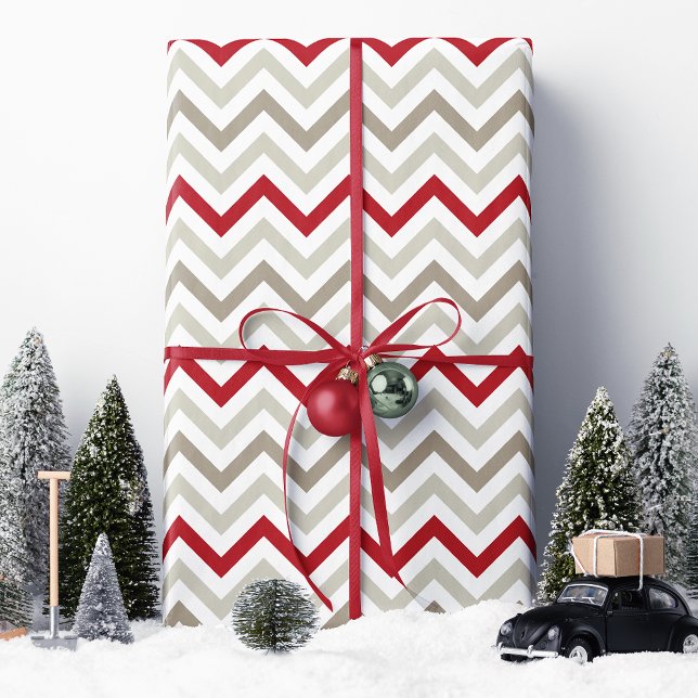 Papier Cadeau Rouge Tan Chevron Noël (Créateur téléchargé)