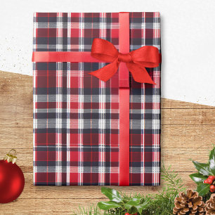 Papier Cadeau Rouge Tartan Check Plaid Motif de Noël élégant