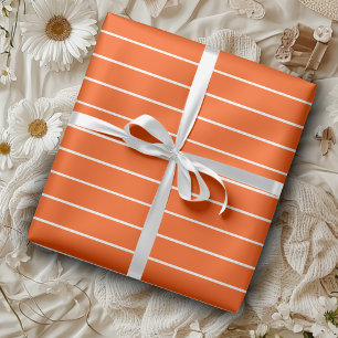 Papier Cadeau Rouge Vermillon et Minces Bandes Horizontales Blan