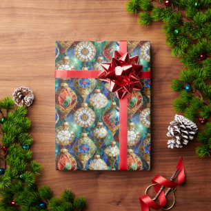 Papier Cadeau Rouge Vert Bleu Blanc Or Ornements de Noël