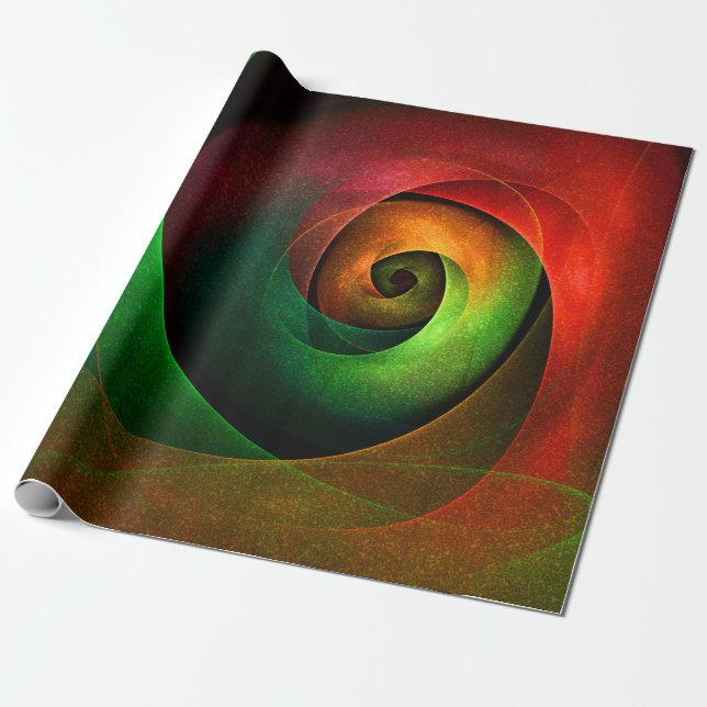 Papier Cadeau Rouge Vert Floral Moderne Art Abstrait Motif #21 (Déroulé)