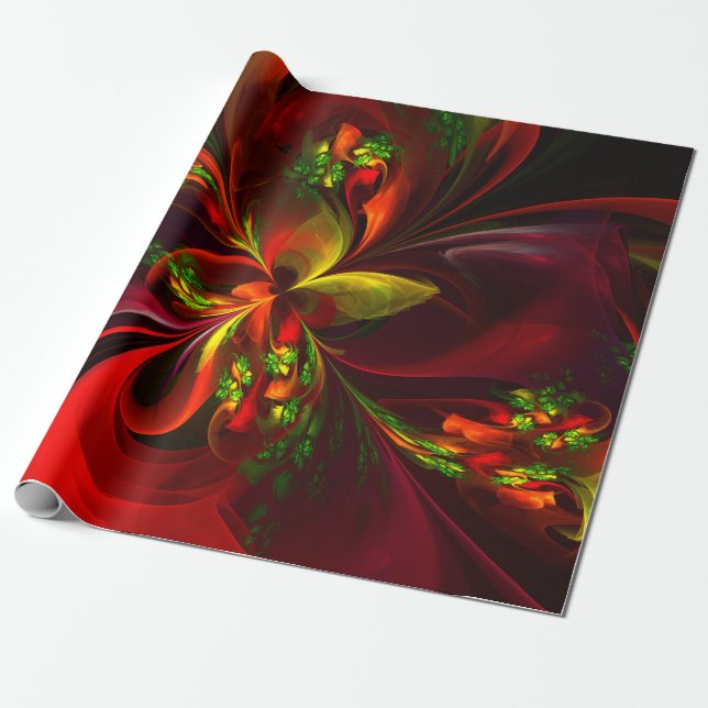 Papier Cadeau Rouge vert moderne Floral Abstrait Art Motif #05 (Déroulé)