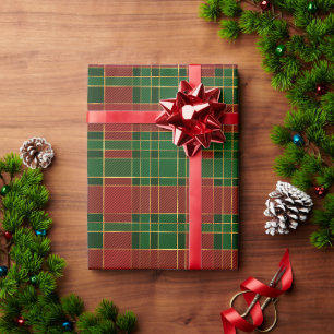 Papier Cadeau Rouge vert or Plaid