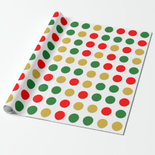 Papier Cadeau Rouge Vert or Polka point Noël