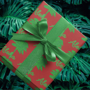 Papier Cadeau Rouge Vert Palmier Aloha Vacances Tropicales
