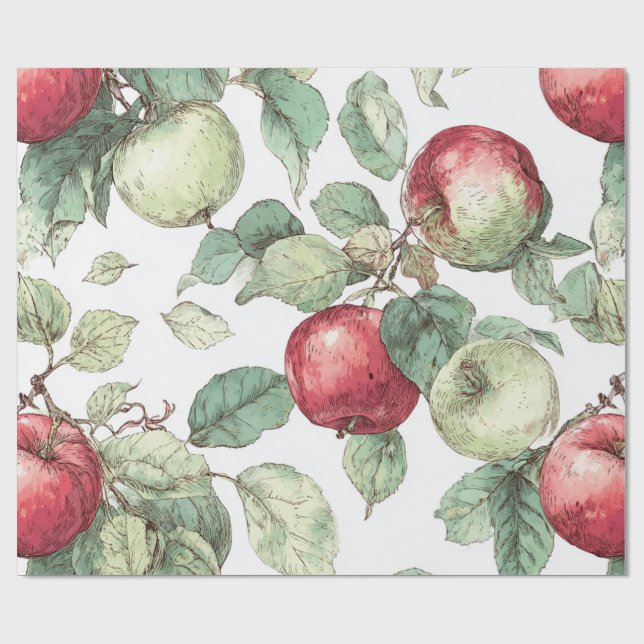 Papier Cadeau Rouge vert pomme Motif Aquarelle Russe (Plat)