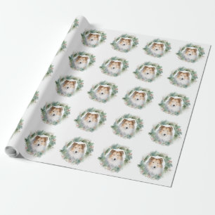 Papier Cadeau Rough Collie Christmas Wreath Festive Pup