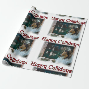 Papier Cadeau Rough Collie Joyeux Collidays Noël