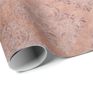 Papier Cadeau Rougissent la damassé unique de poudre florale